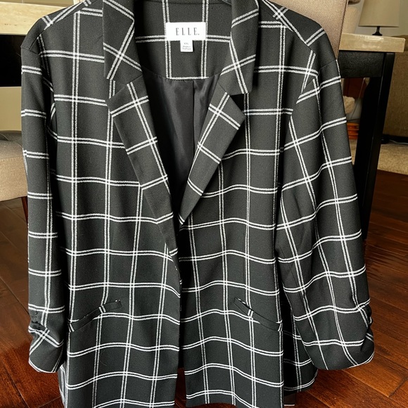 Elle black/white windowpane rouched sleeve jacket, size XXL - Picture 1 of 4